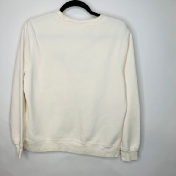 Cream Crew Neck Sweatshirt Poinsettia Applique Design Christmas Sz Medium - Picture 2 of 7